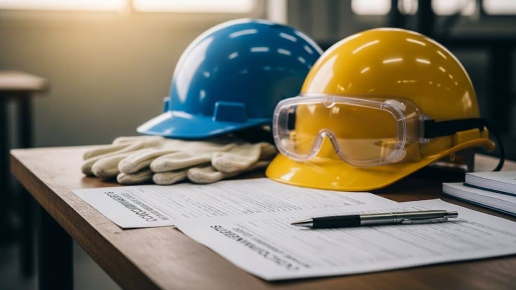 Equipamentos de proteção individual (EPIs) utilizados na construção civil e segurança no trabalho.