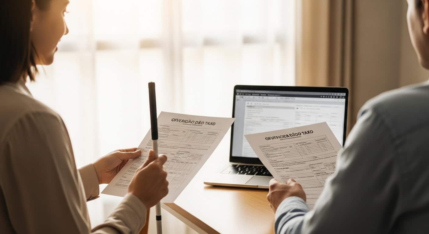 Análise de documentos fiscais em equipe de contabilidade.