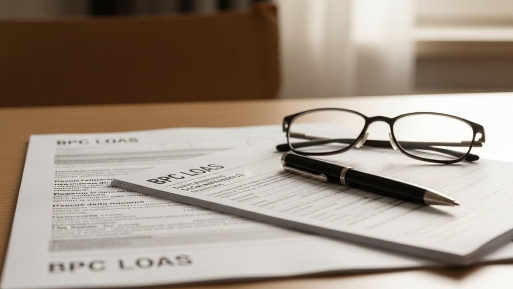 Óculos de leitura e documentos relacionados à saúde ocular.