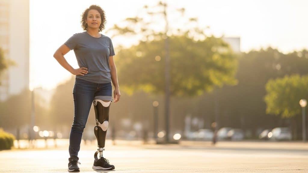 Protese de perna moderna com tecnologia avançada para reabilitação eficiente.