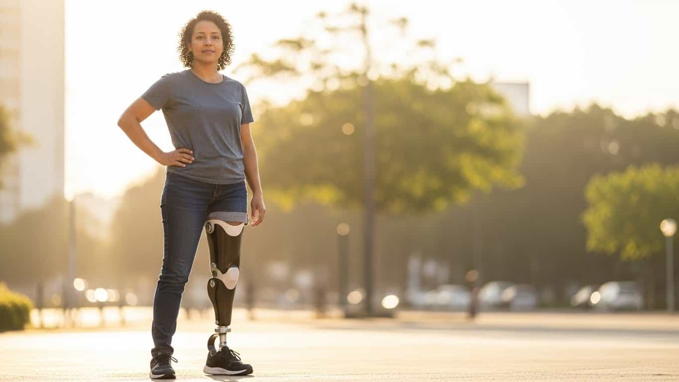 Protese de perna moderna com tecnologia avançada para reabilitação eficiente.