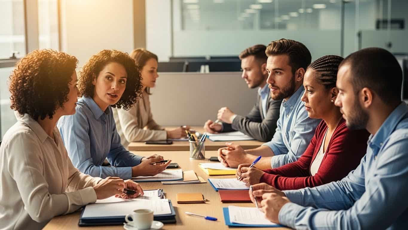 Equipe de profissionais reunida em reunião de negócios.