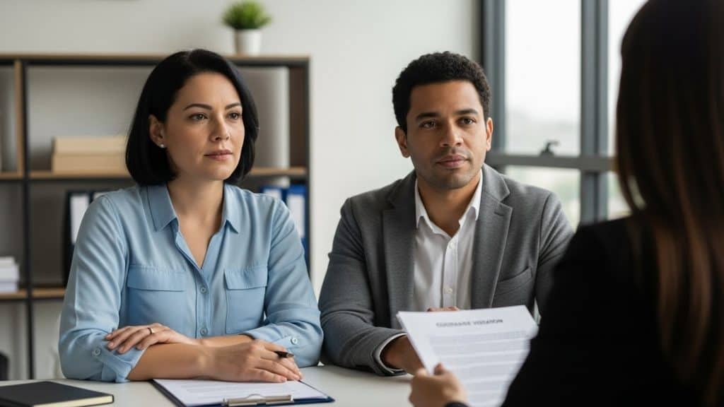 Imagem de dois profissionais atentos durante uma consulta de avaliação no escritório.