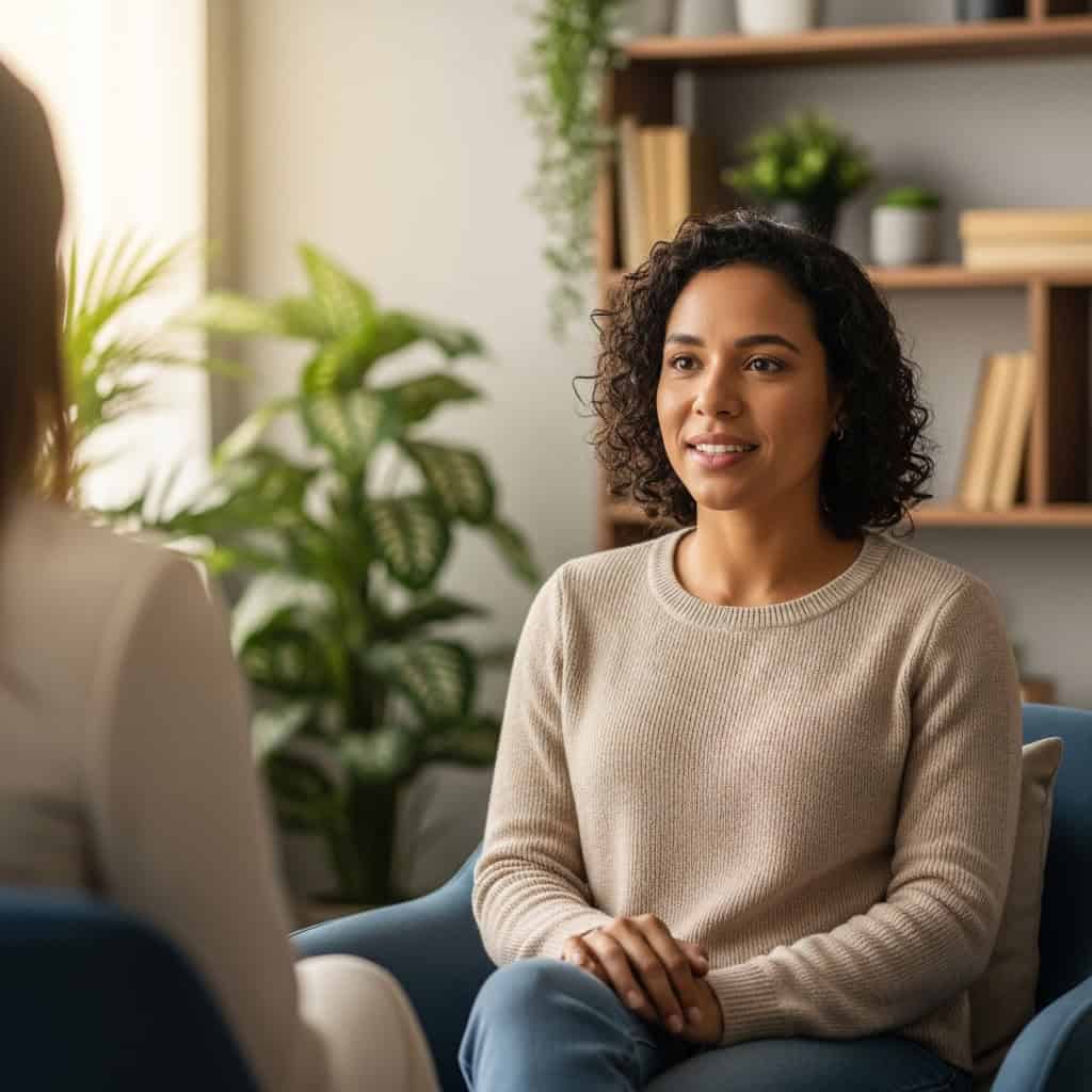 Imagem de uma profissional de saúde conversando com paciente, discutindo documentos clínicos em ambiente hospitalar.
