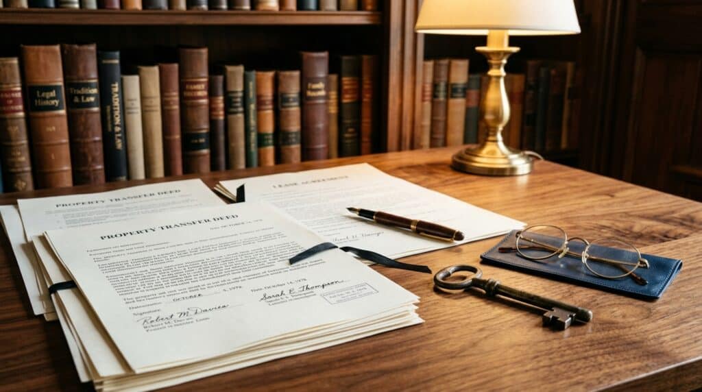 Documentos de inventário e partilha de bens em escritório de advocacia.